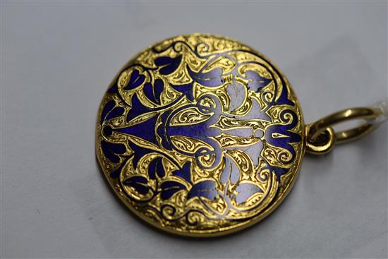 A Victorian gold and blue enamel mourning pendant locket, 25mm.